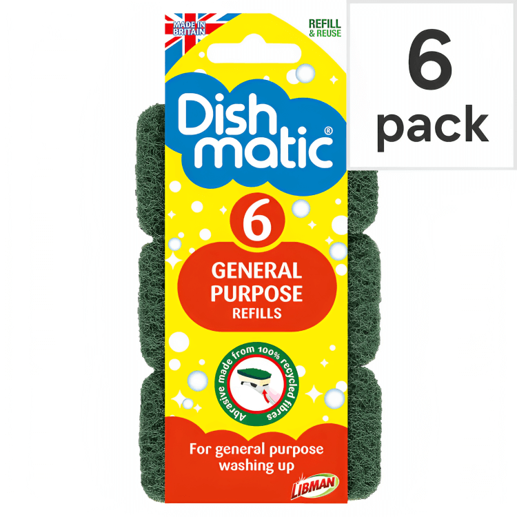 Dishmatic General Purpose Green Refill Sponges Cleaning Scourer, 6 Pack