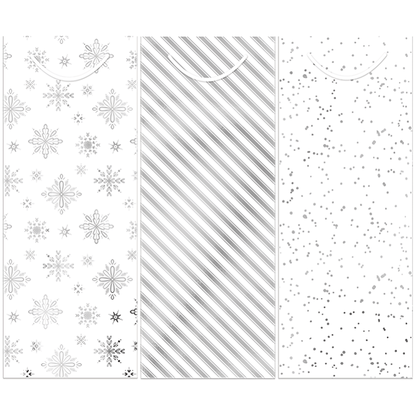 Christmas Silver Bottle Gift Bags, Pack Of 3