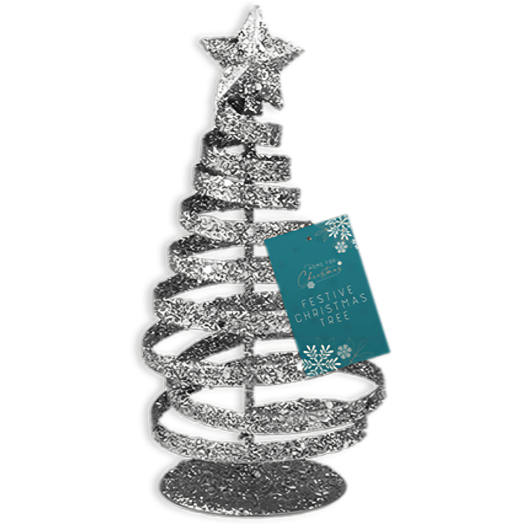Silver glitter xmas tree decoration 15cm metal spiral