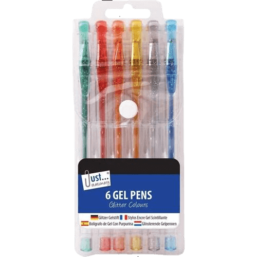Just Stationery Glitter Gel Pens, 6 Pack