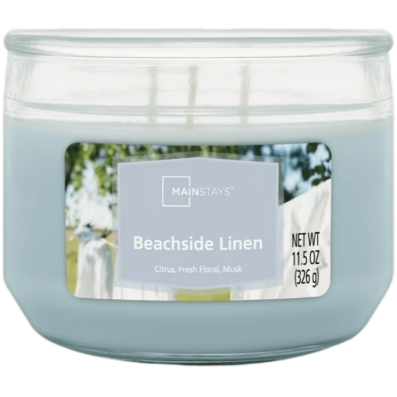 Mainstays Beachside Linen 3 Wick Glass Jar Candle, 326g
