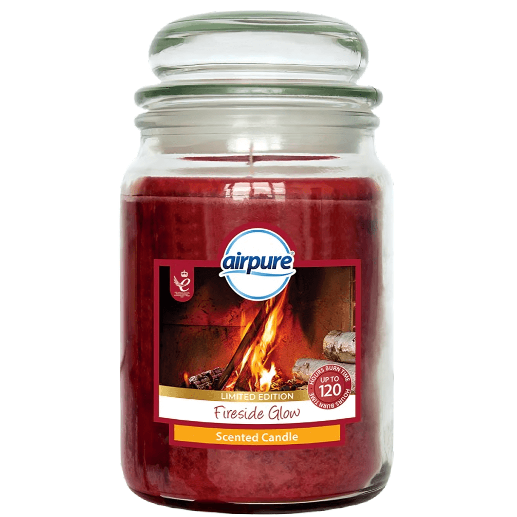Airpure large glass jar candle 510g fireside glow fragrance