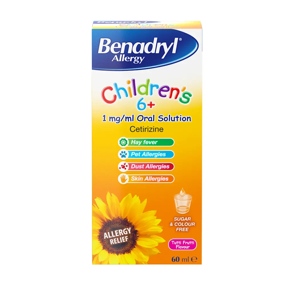 BENADRYL CHILDREN'S ALLERGY ORAL SOLUTION 60ML 6+ YEARS