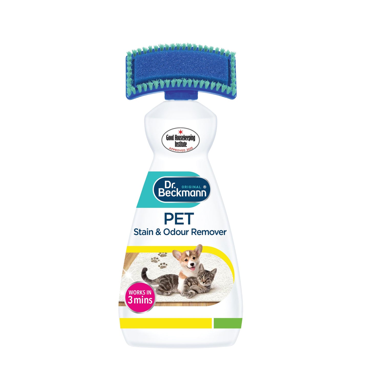 Dr Beckmann Pet Stain and Odour Remover with built in brush for cleaning carpets and upholstery