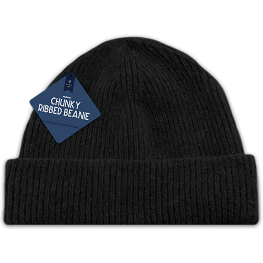 Farley Mills Men's Black Chunky Ribbed Beanie