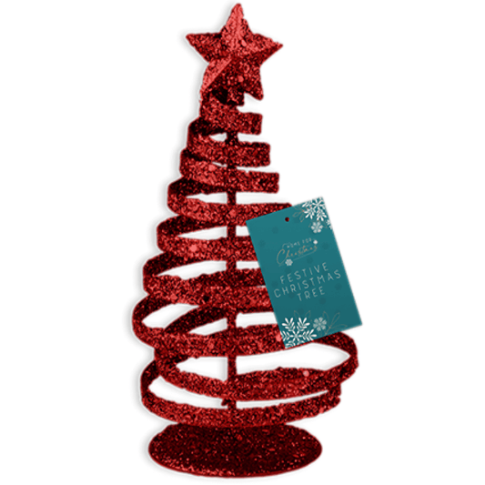Red glitter xmas tree decoration 15cm metal spiral