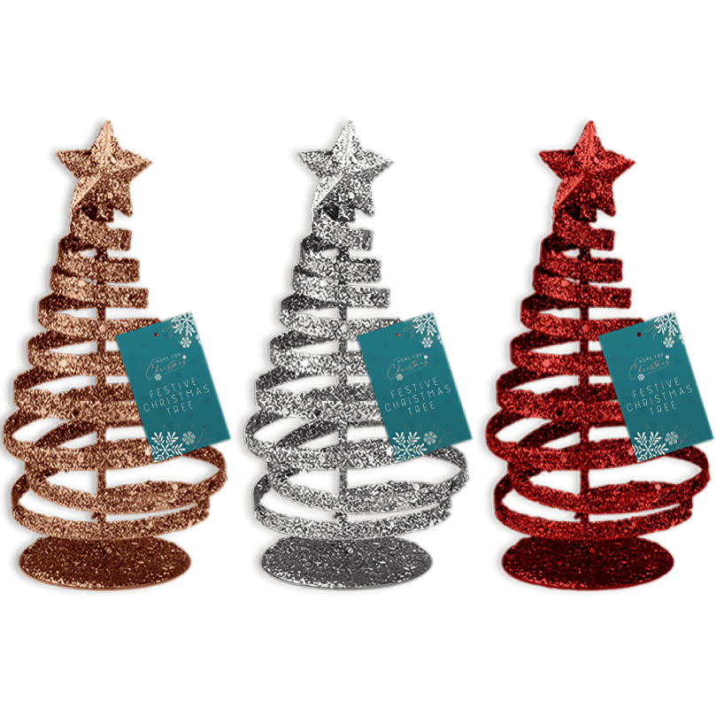 Glitter xmas tree decoration 15cm metal spiral