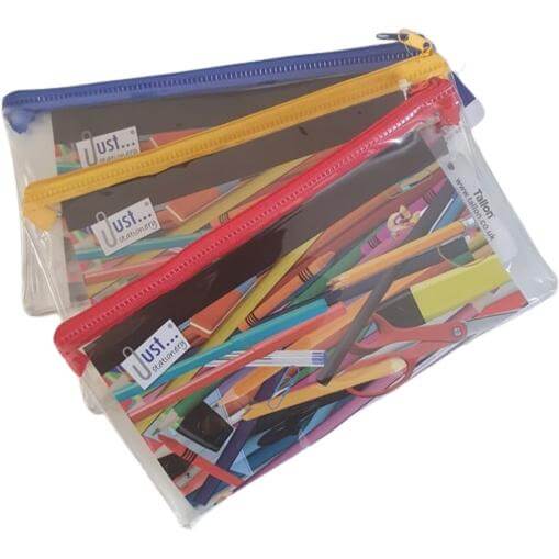 Just Stationery Clear Pencil Case 8 inch Colour Options