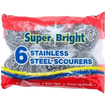 Super Bright Stainless Steel Scourers, 6 Pack
