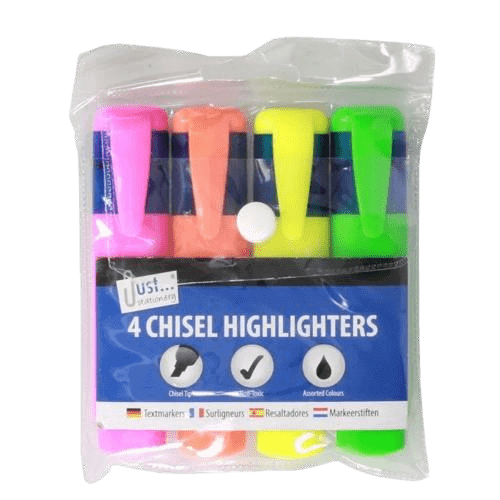 Just Stationery Chunky Chisel Highlighters, 4 Pack