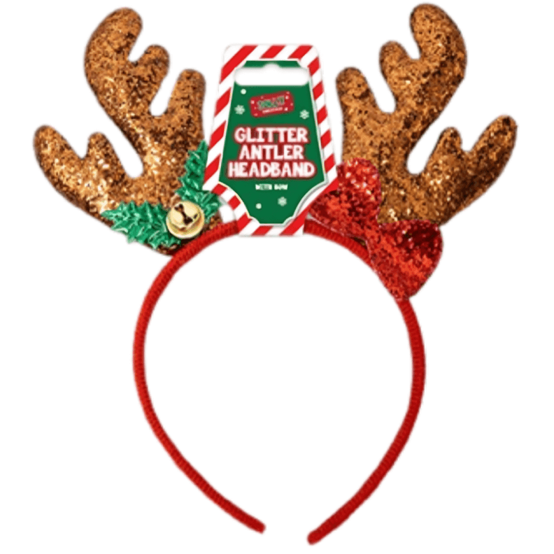 Jolly Glitter Reindeer Antler Headband with Bow (Colour Options)