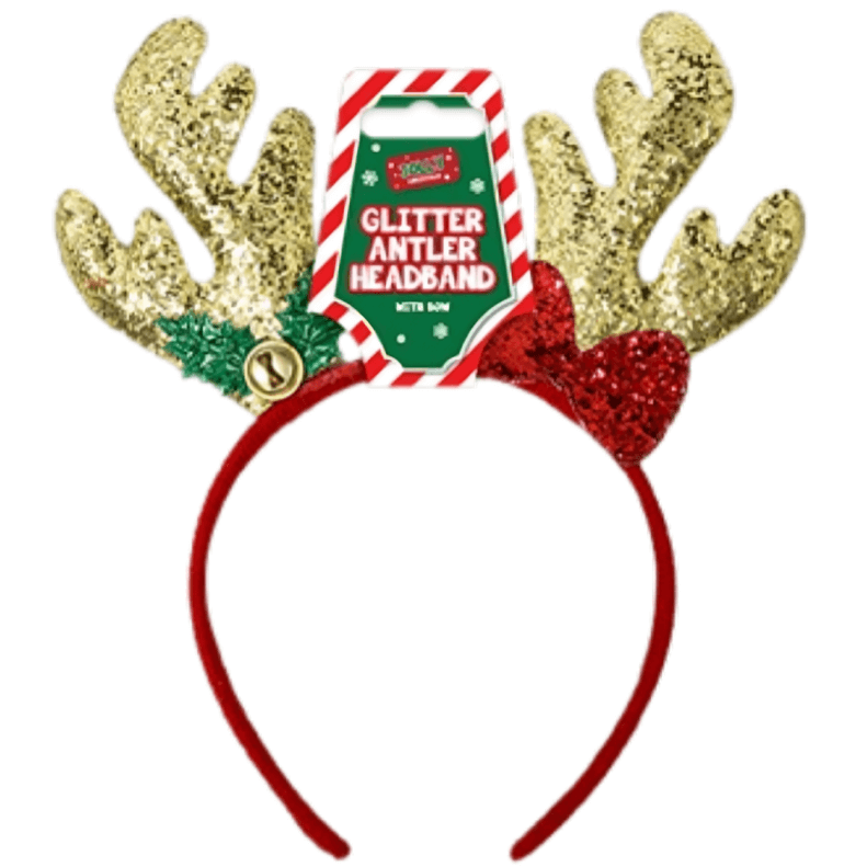 Jolly Golden Glitter Reindeer Antler Headband With Bow