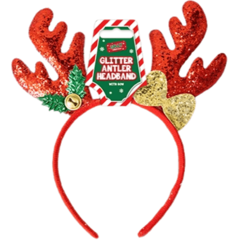 Jolly Glitter Reindeer Antler Headband with Bow (Colour Options)