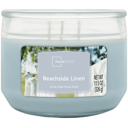 Mainstays Beachside Linen 3 Wick Glass Jar Candle, 326g