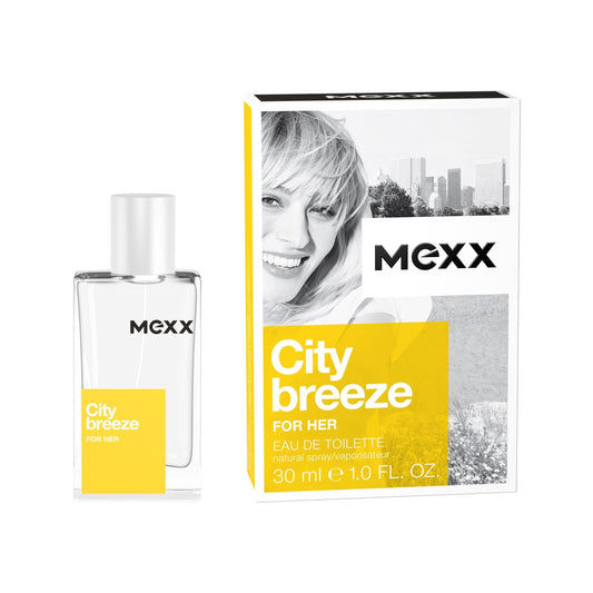 Mexx City Breeze Eau de Toilette for women in a 30ml spray bottle with fresh floral fruity scent.