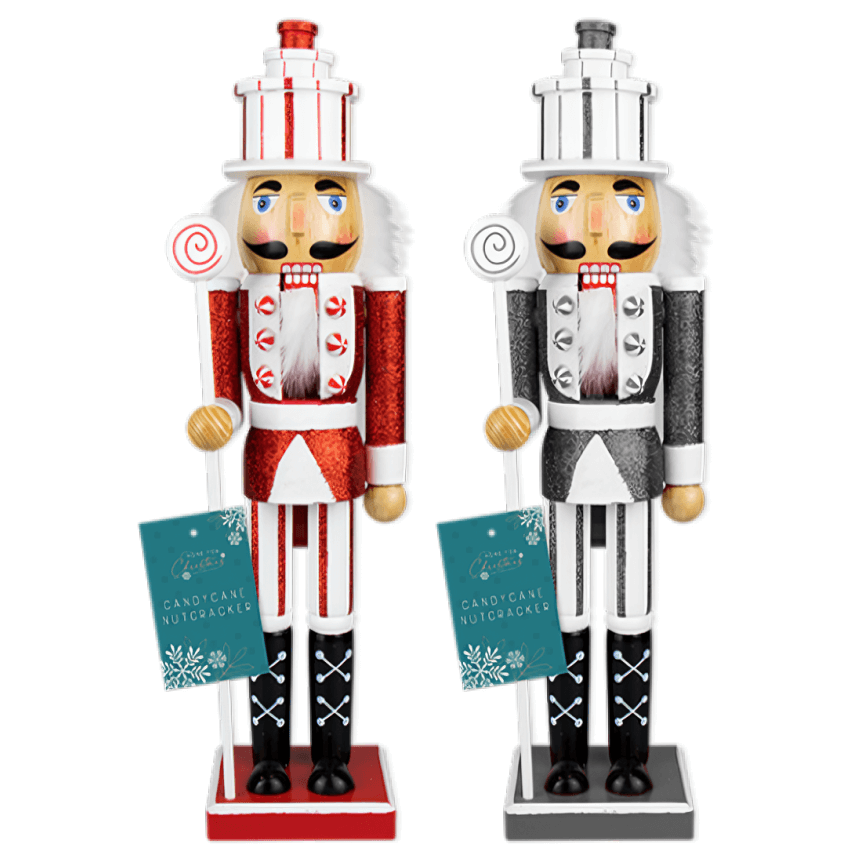 Wooden nutcracker decoration pair 36cm with glitter