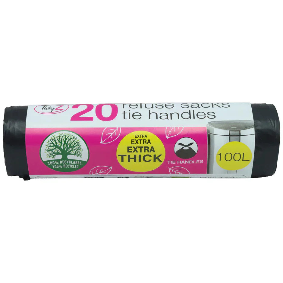 Tidyz Refuse Sacks Jumbo Tie-Handle 100L pack of 20