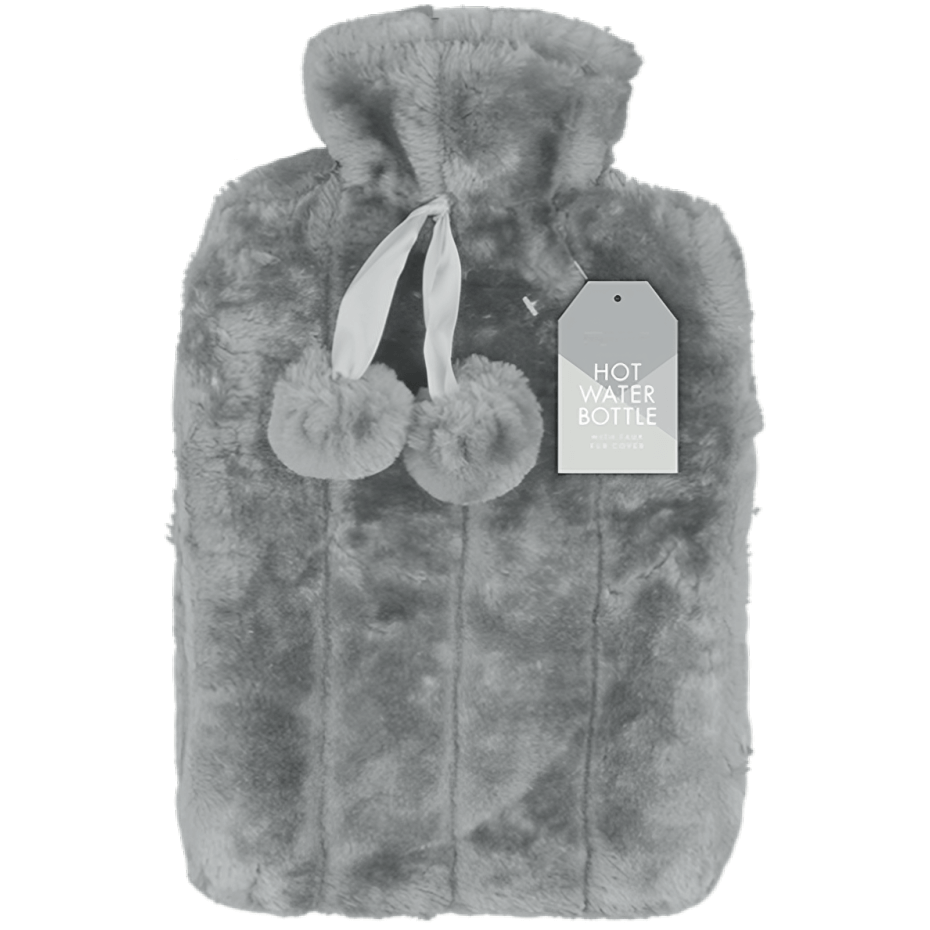 Winter Glow Faux Fur Grey Hot Water Bottle, 2L